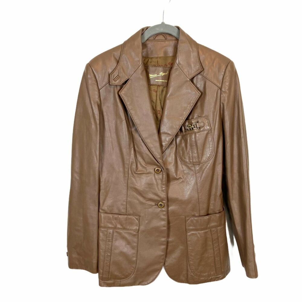 Etienne Aigner Leather Blazer Jacket Vintage Funky Brown 70s Vibe Jacket Medium